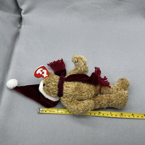 Jangle Fuzzy Brown Bear Attic Treasures Red Velvet Scarf Hat Bell TY Posable 8" - Picture 4 of 9